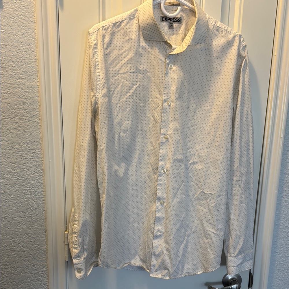 Express Gray Button-Down Shirt with Dot Pattern